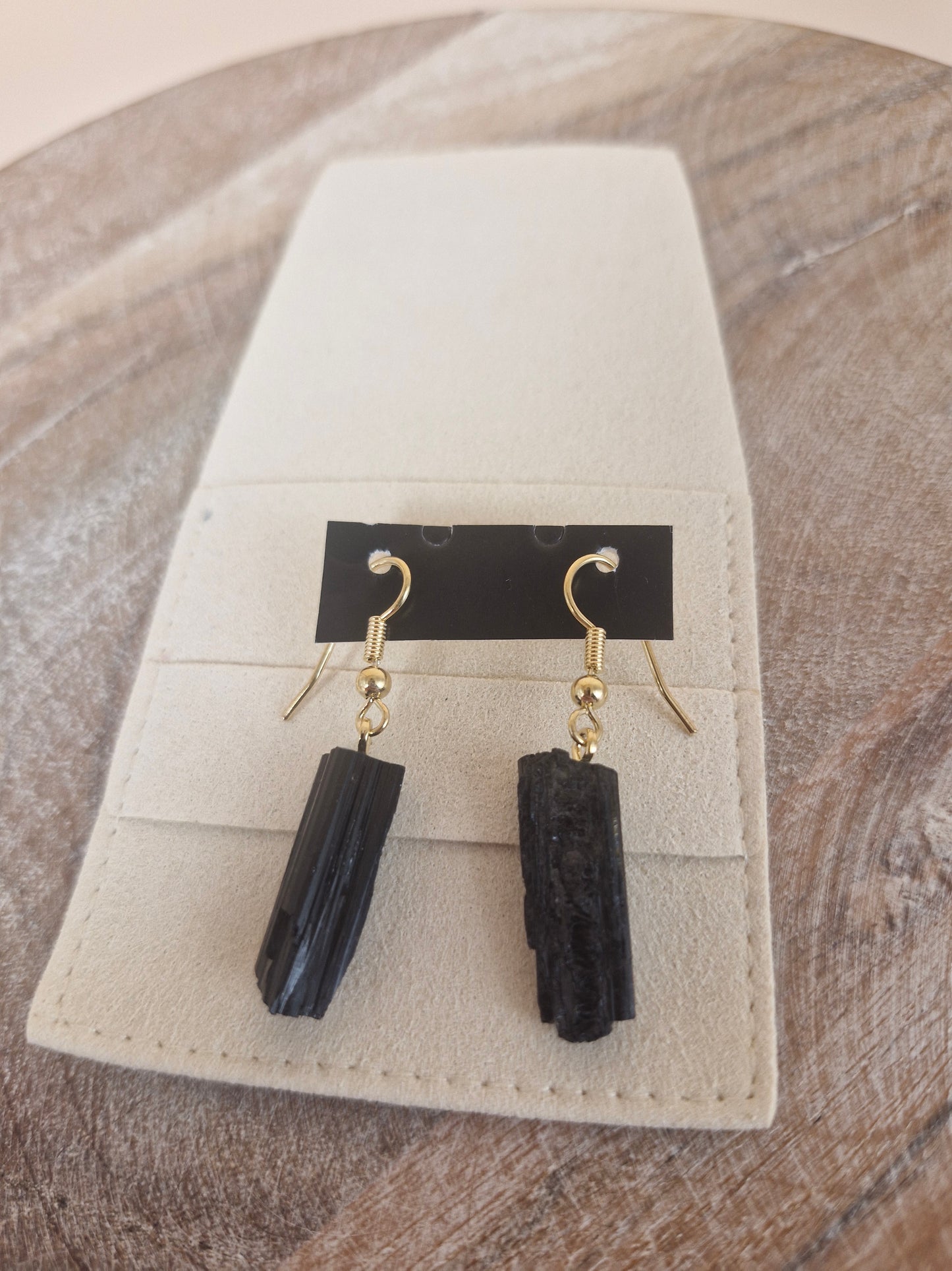 Black Tourmaline Gold Earrings