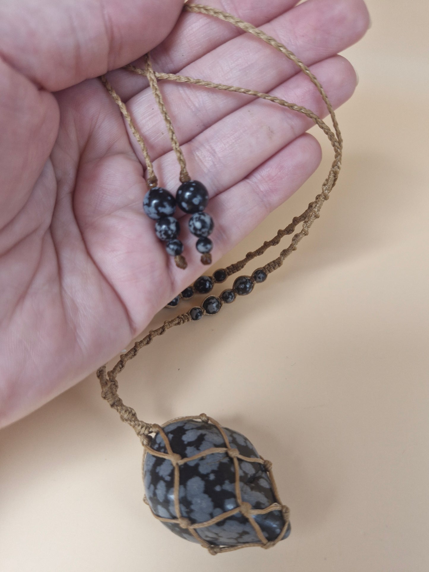 Macramé Snowflake Obsidian Necklace