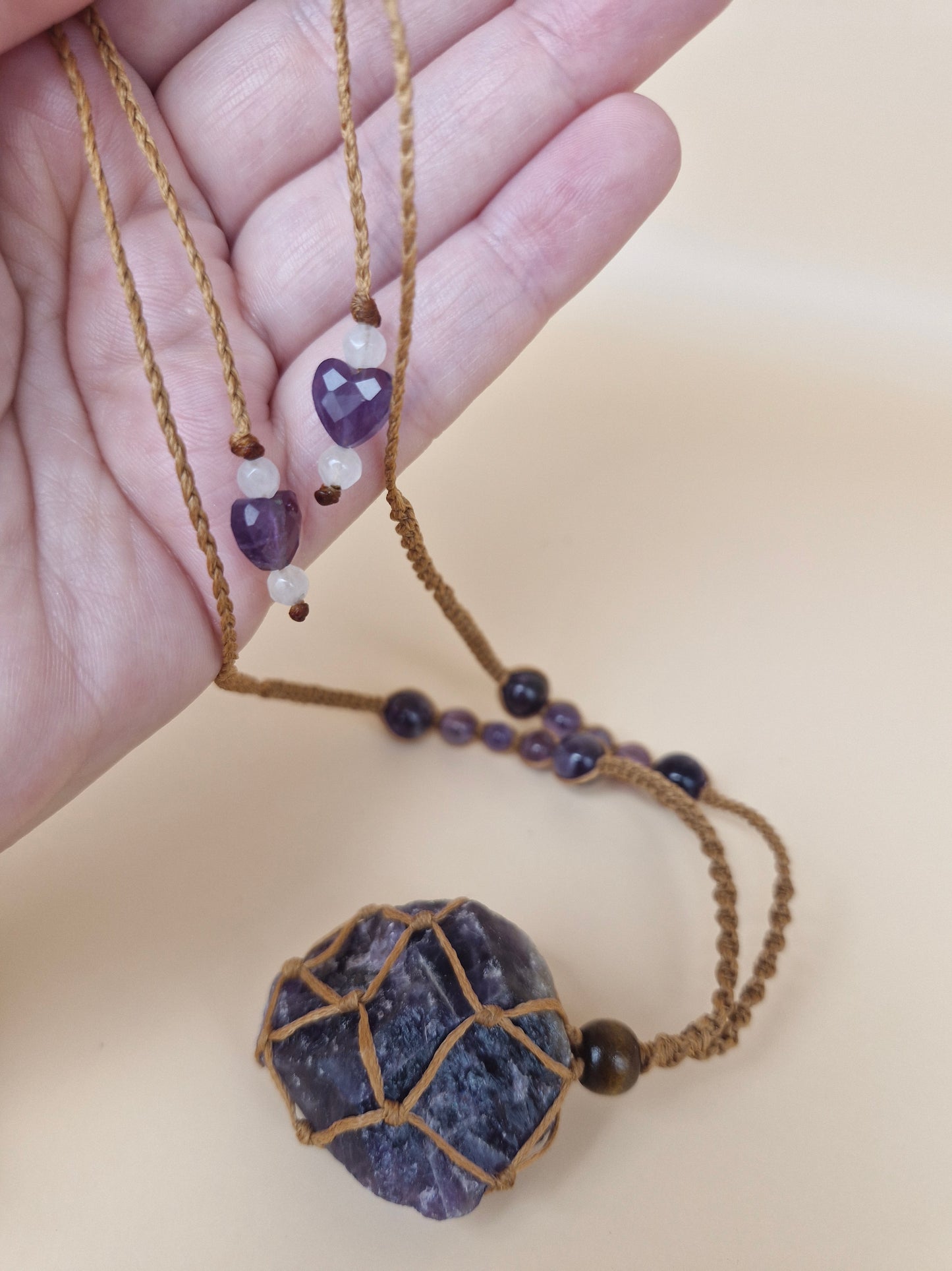 Macramé Raw Amethyst Necklace