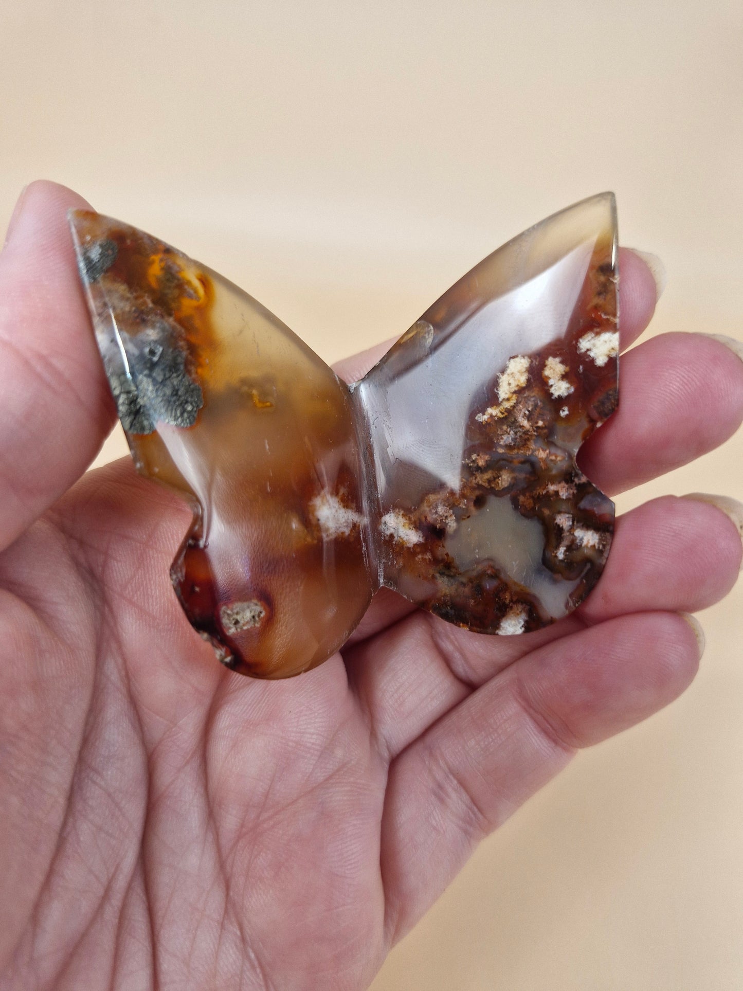 Carnelian Moss Agate Butterfly Carving (code B6)