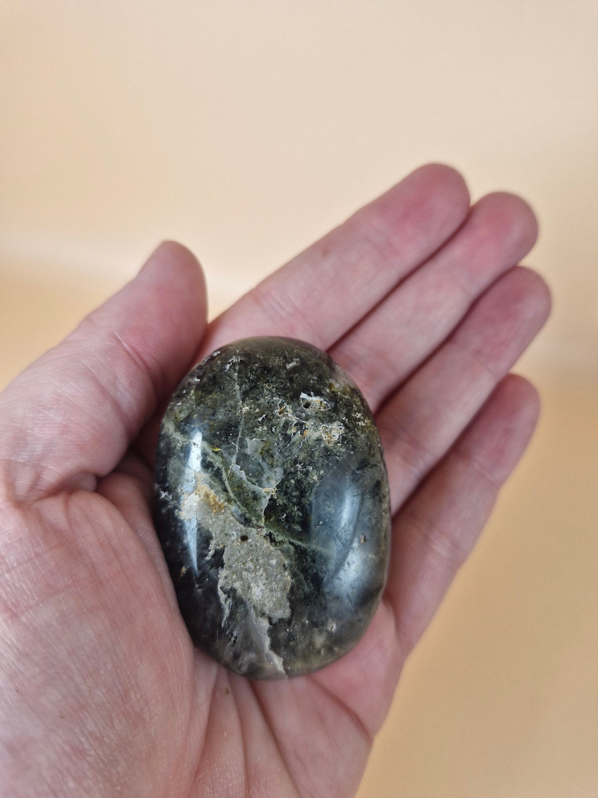 Epidote in Prehnite Palm Stone (code AA)