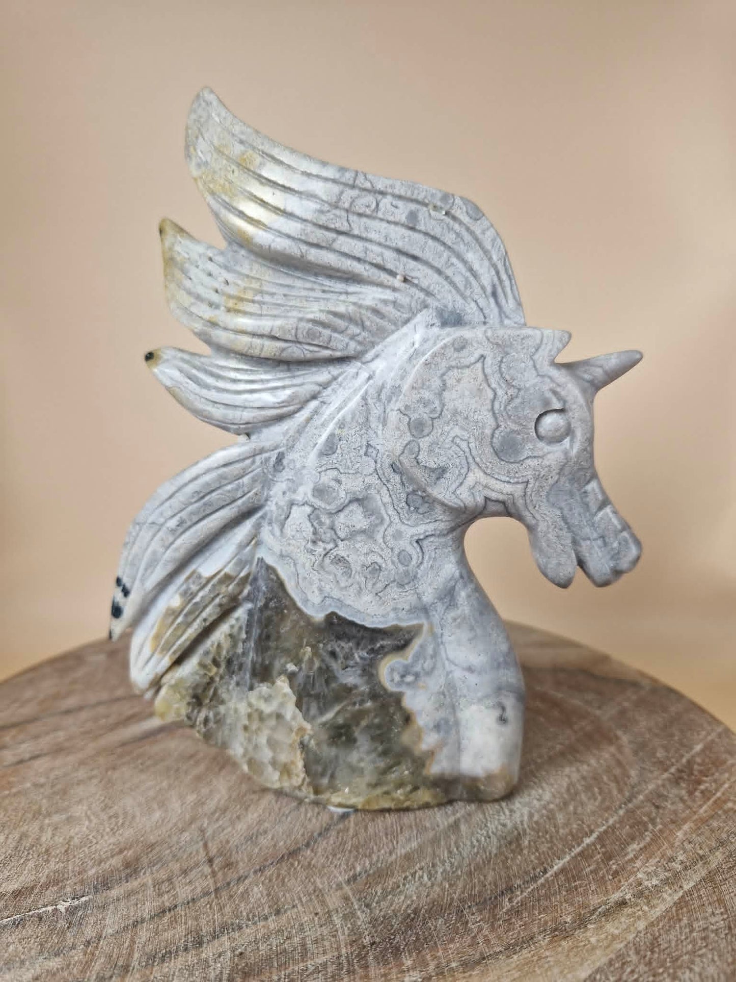 Flower Agate Unicorn Carving