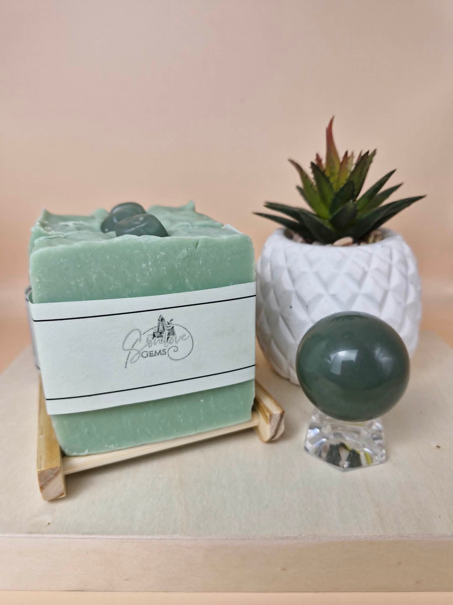 Soulove Gems limited release Tallow Soap - Green Aventurine (May)