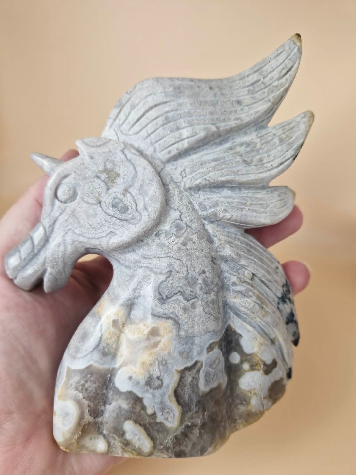 Flower Agate Unicorn Carving