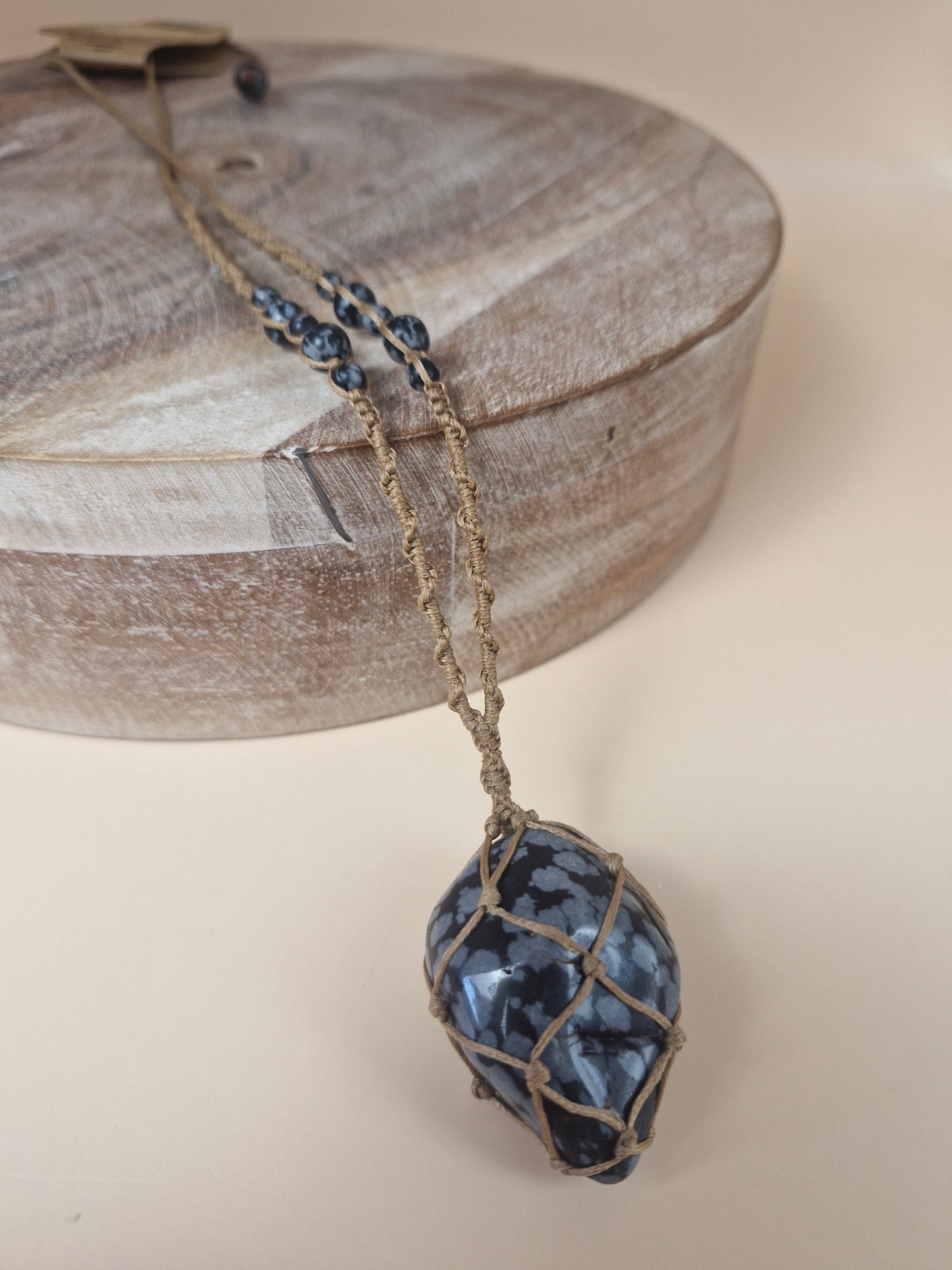 Macramé Snowflake Obsidian Necklace