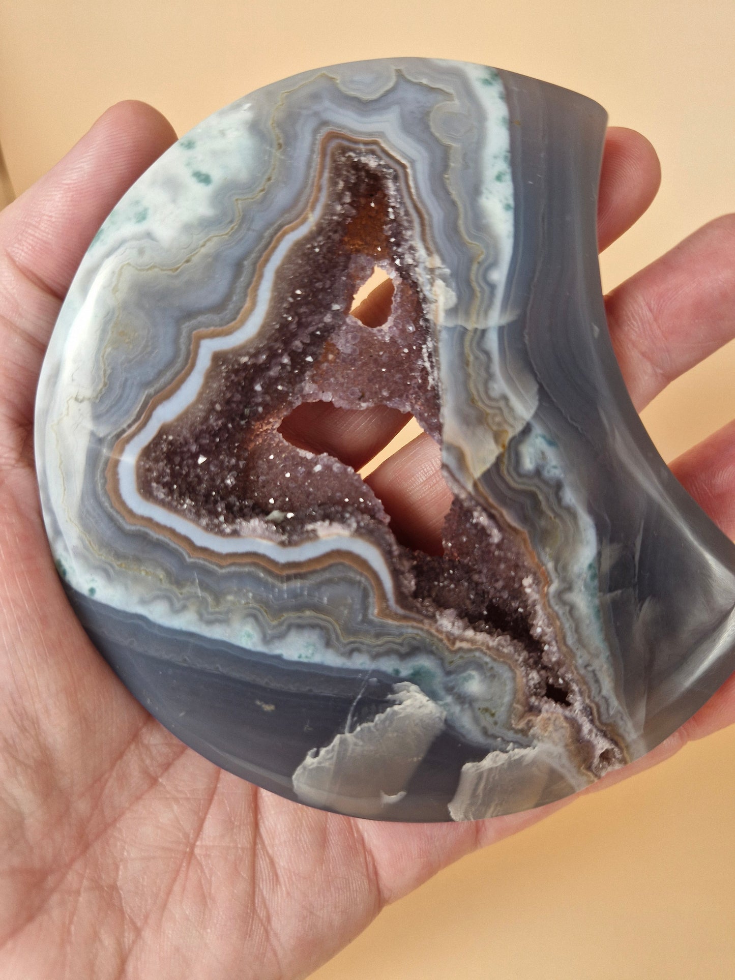 Druzy Agate Moon with Stand