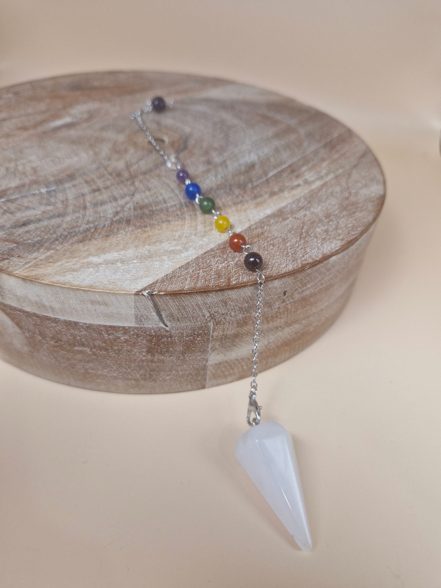 Clear Quartz Pendulum with Chakra Beads