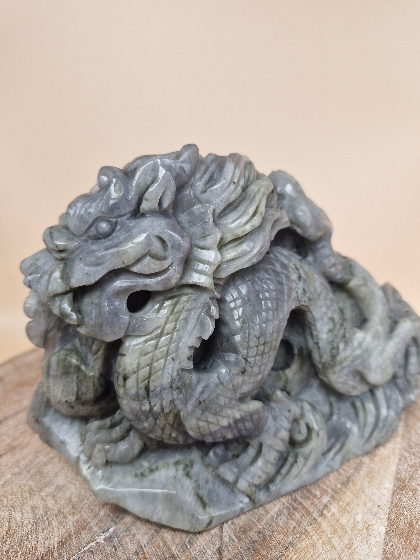 Labradorite Chinese Water Dragon Carving