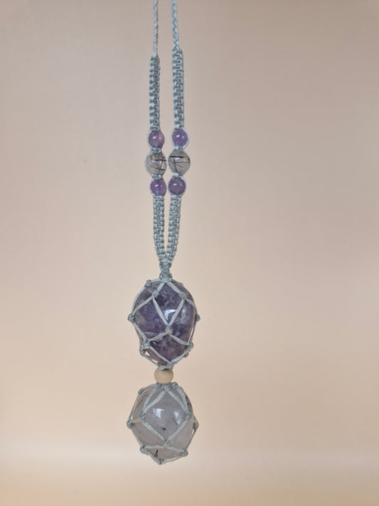 Macramé Tourmaline in Quartz & Amethyst Necklace