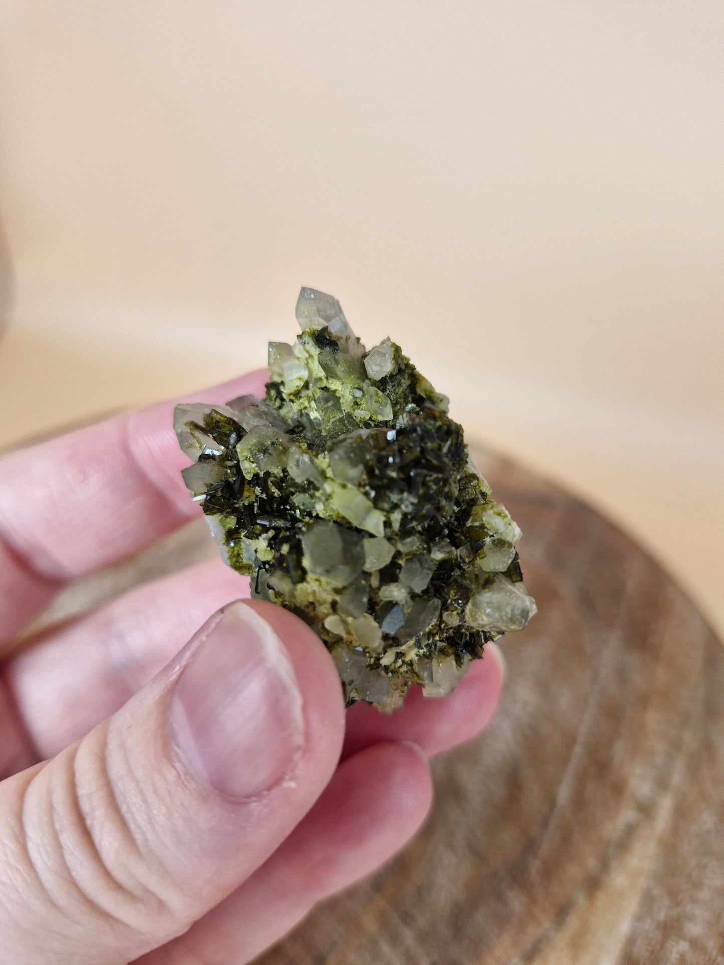 Mini Epidote on Quartz Matrix (code E13)