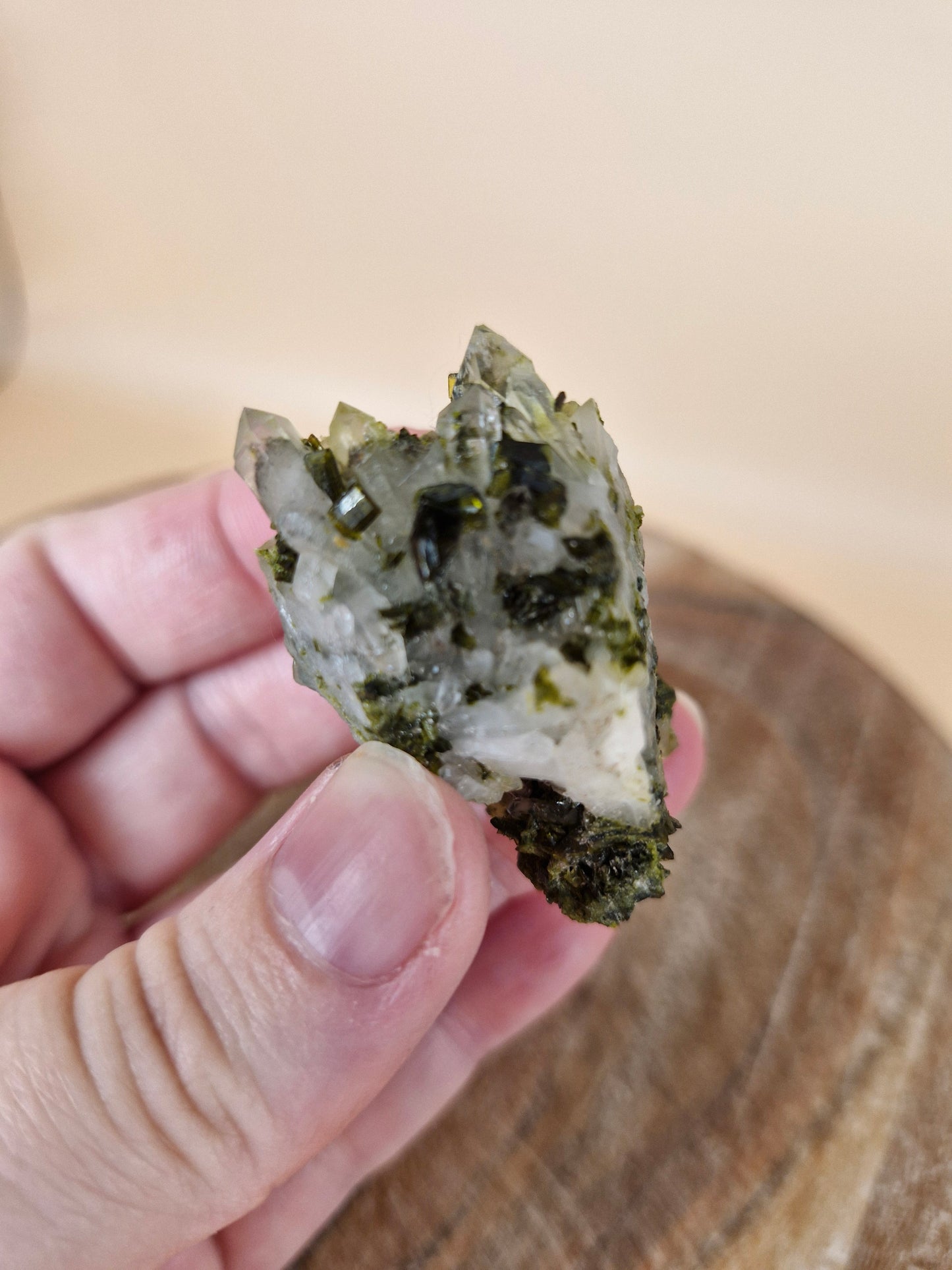Mini Epidote on Quartz Matrix (code E13)
