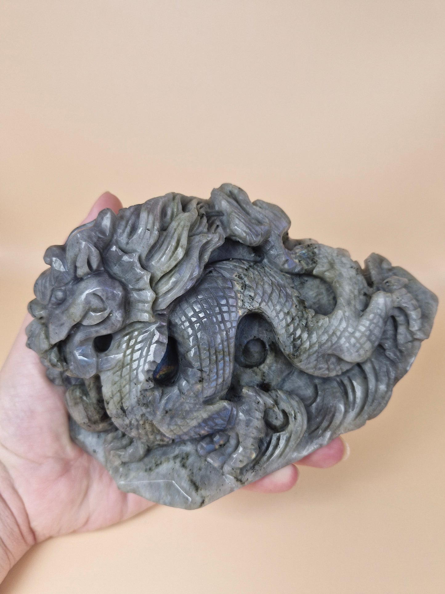 Labradorite Chinese Water Dragon Carving