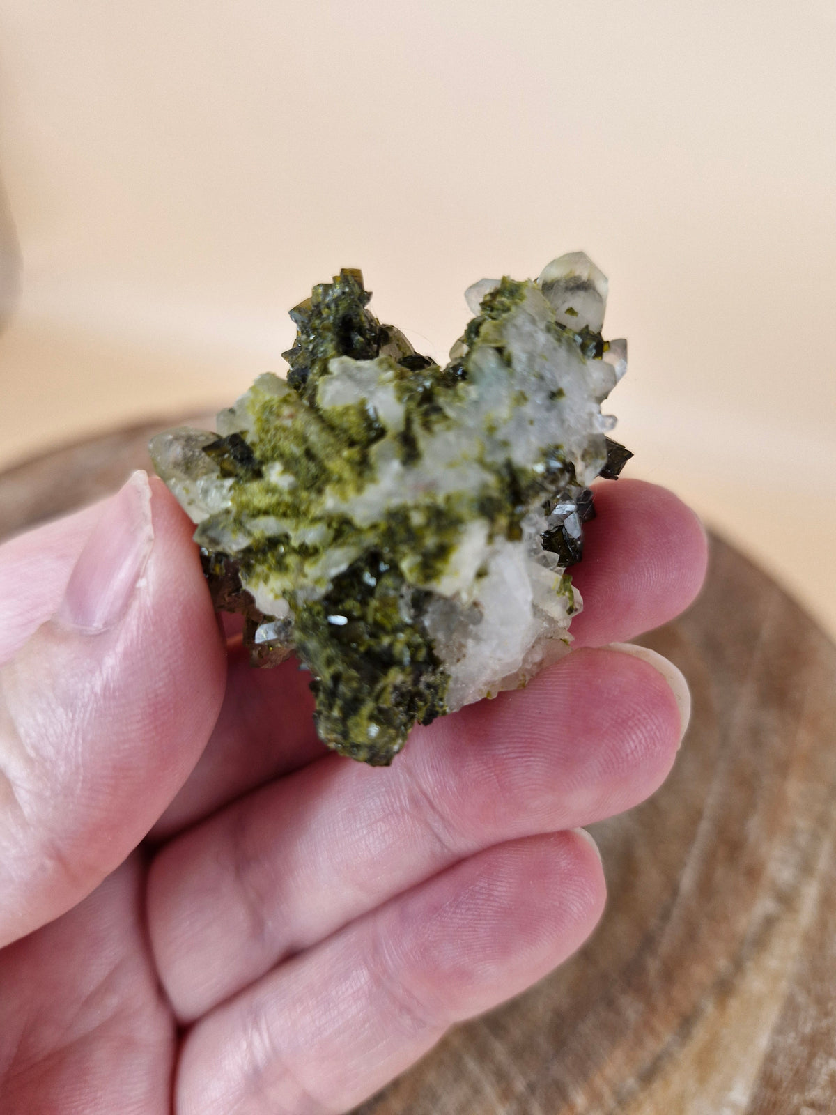 Mini Epidote on Quartz Matrix (code E13)
