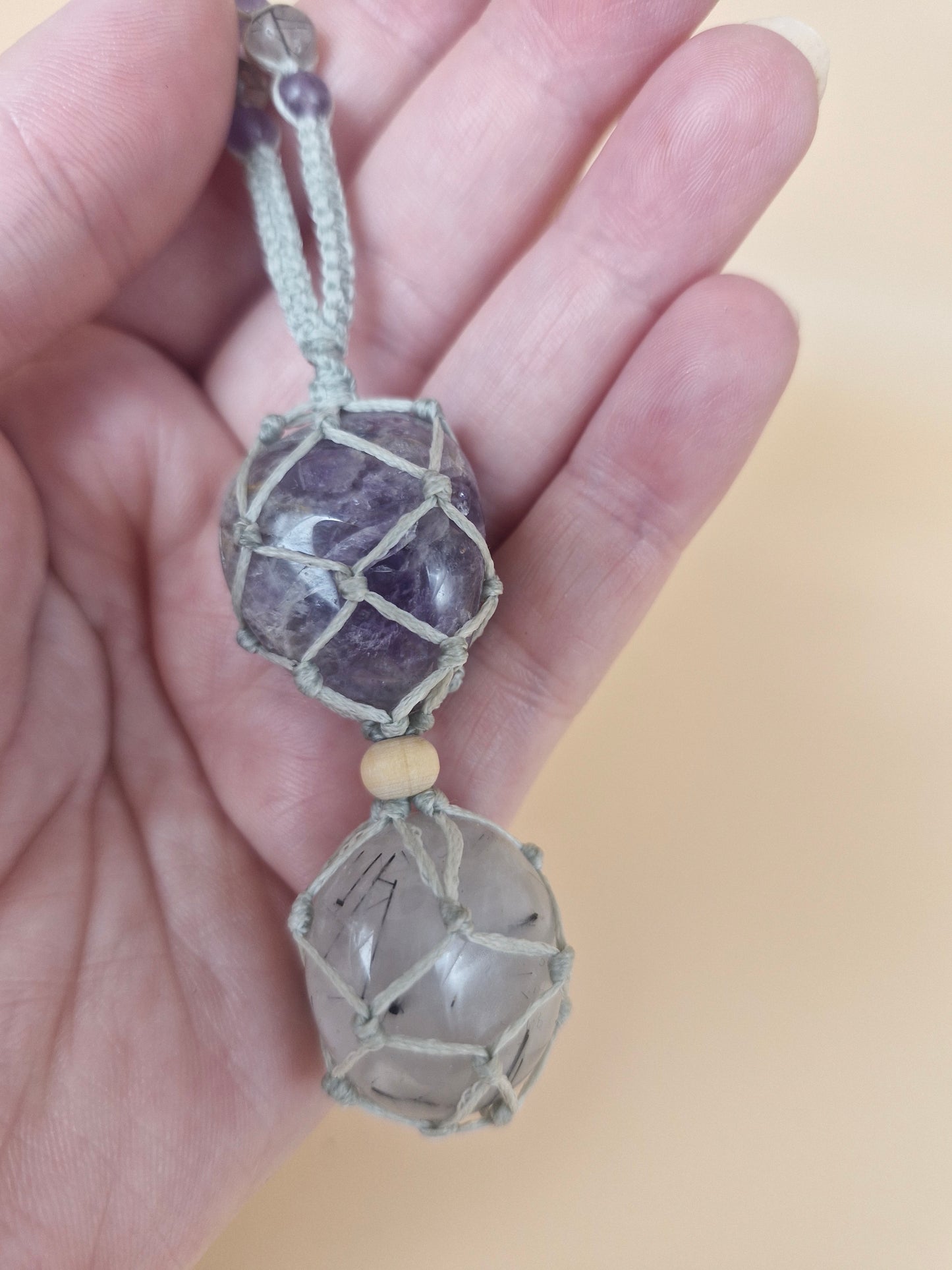 Macramé Tourmaline in Quartz & Amethyst Necklace