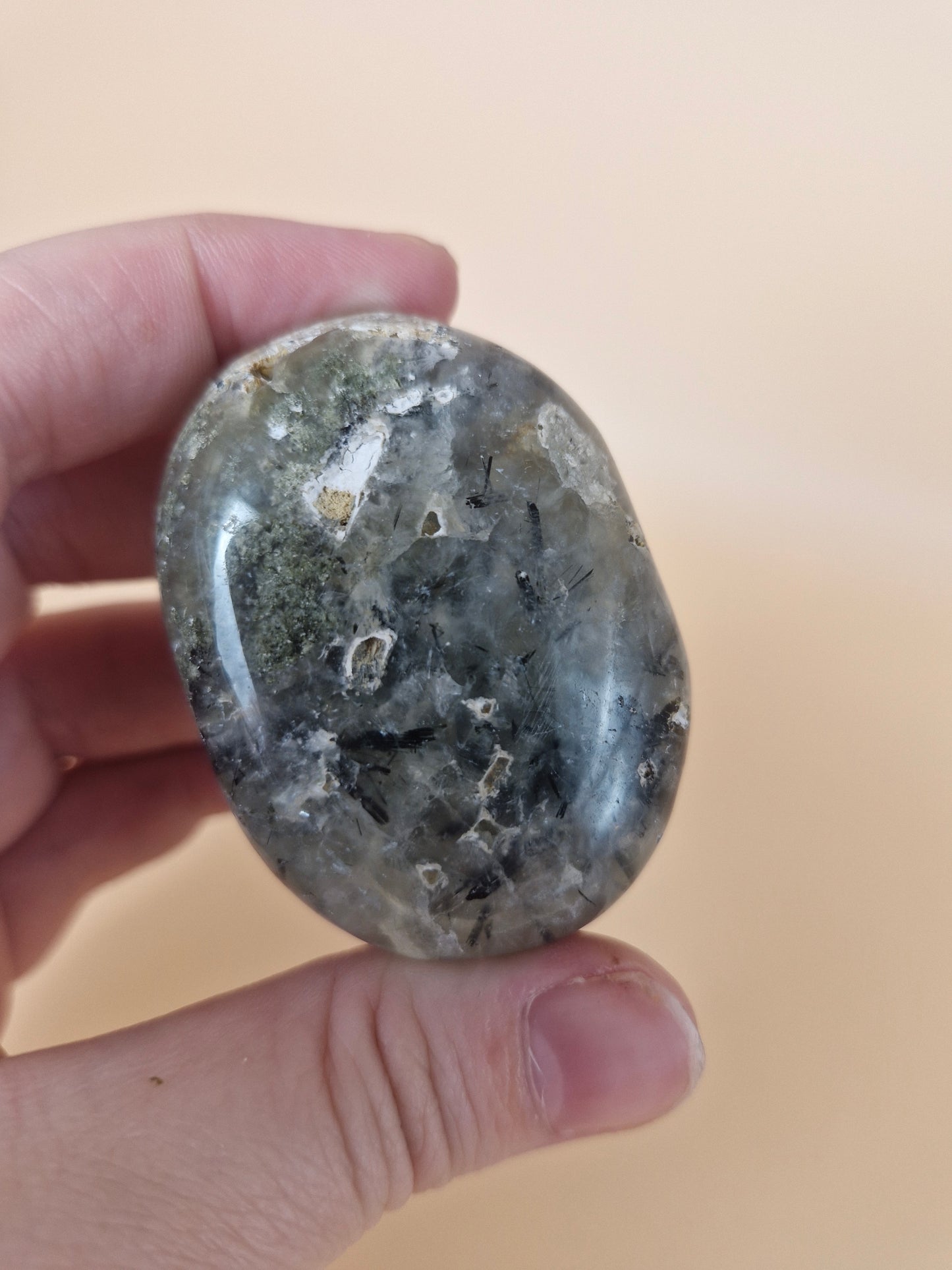 Epidote in Prehnite Palm Stone (code DD)