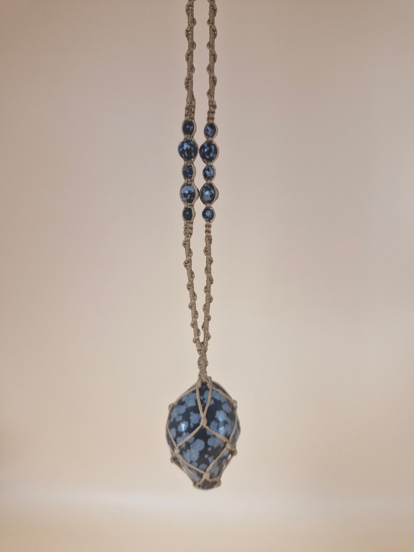 Macramé Snowflake Obsidian Necklace