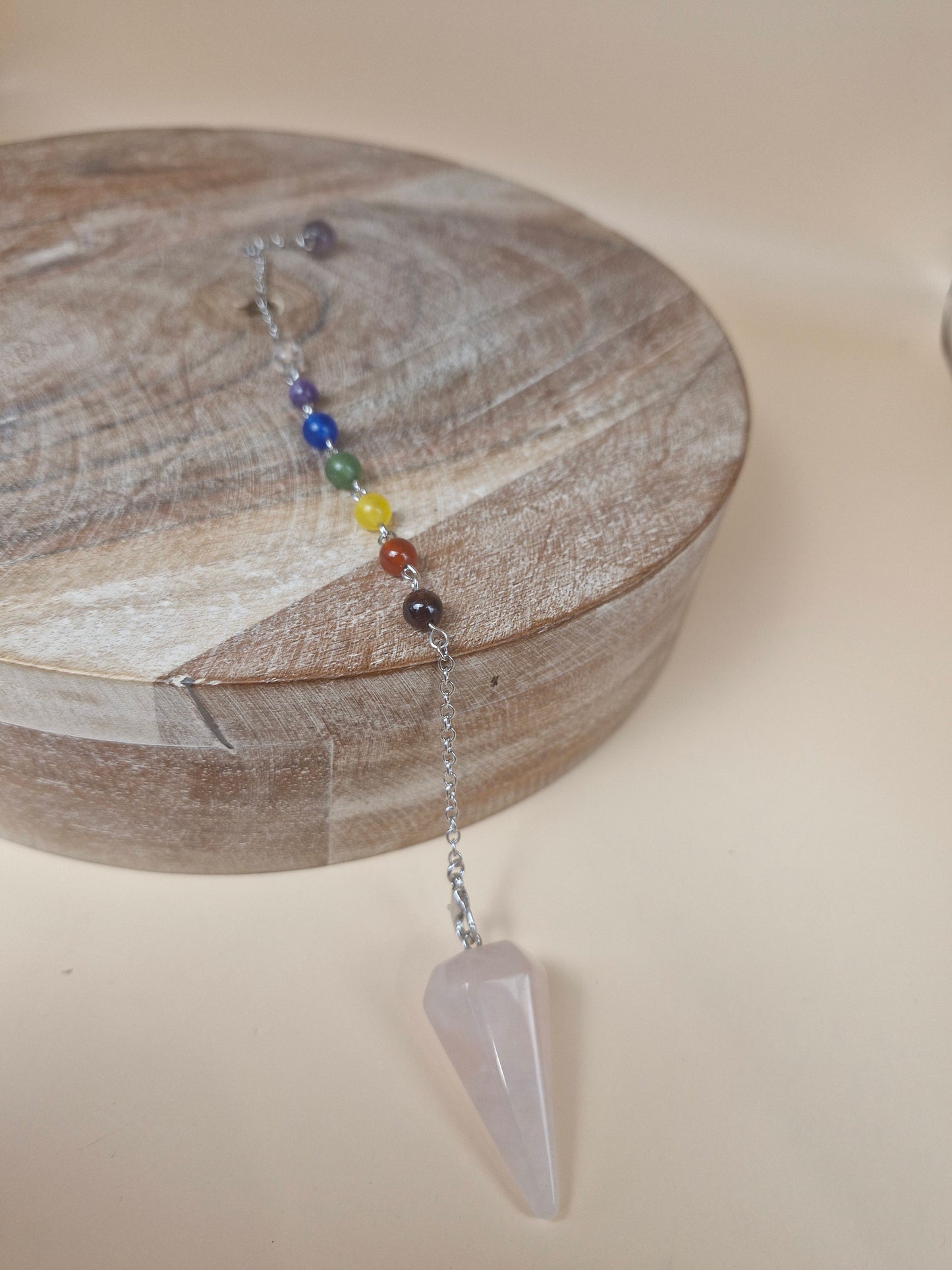Rose Quartz Pendulum with Chakra Beads