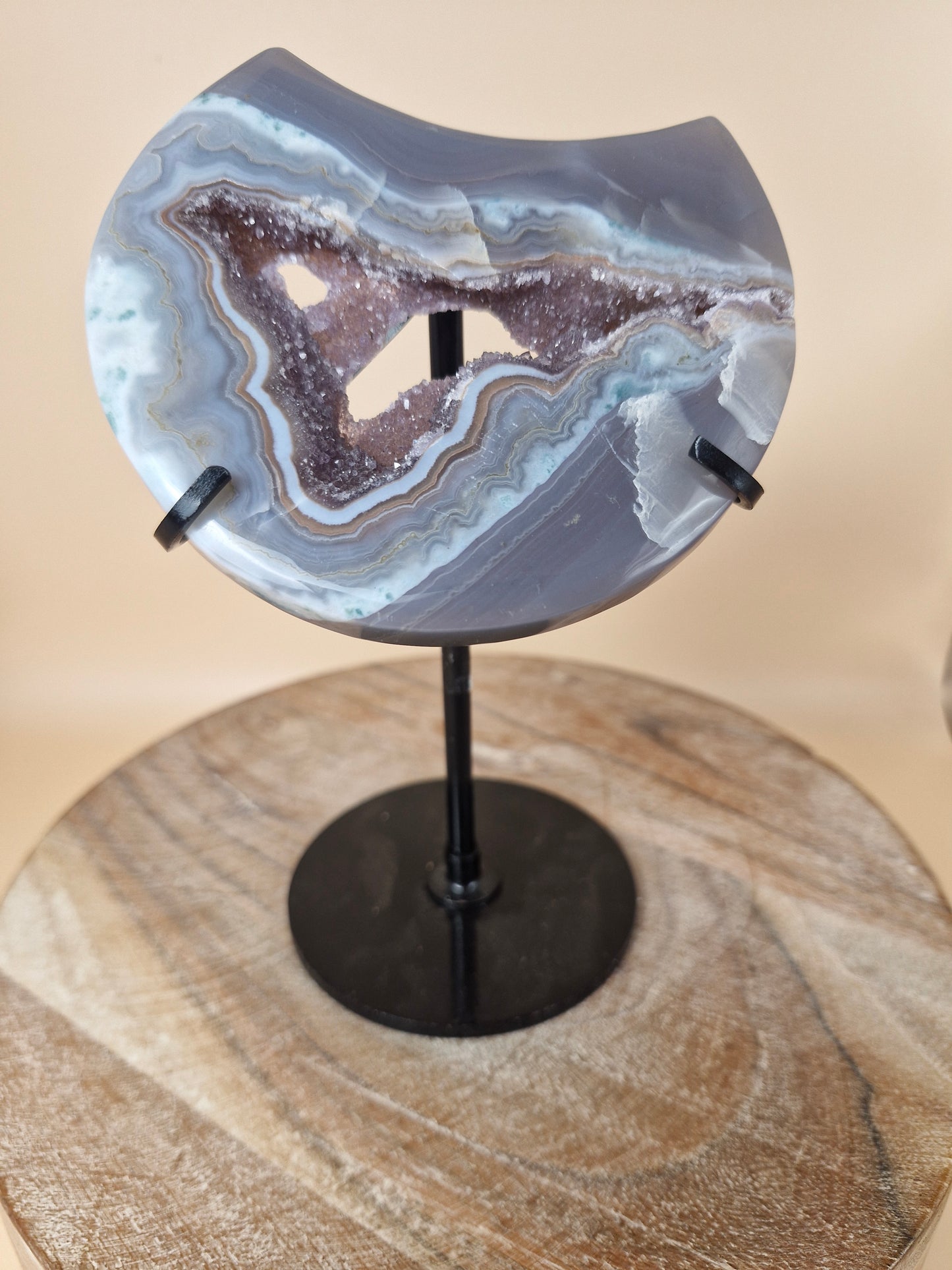 Druzy Agate Moon with Stand