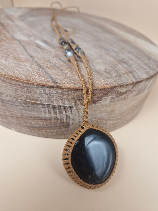 Macramé Golden Sheen Obsidian Necklace