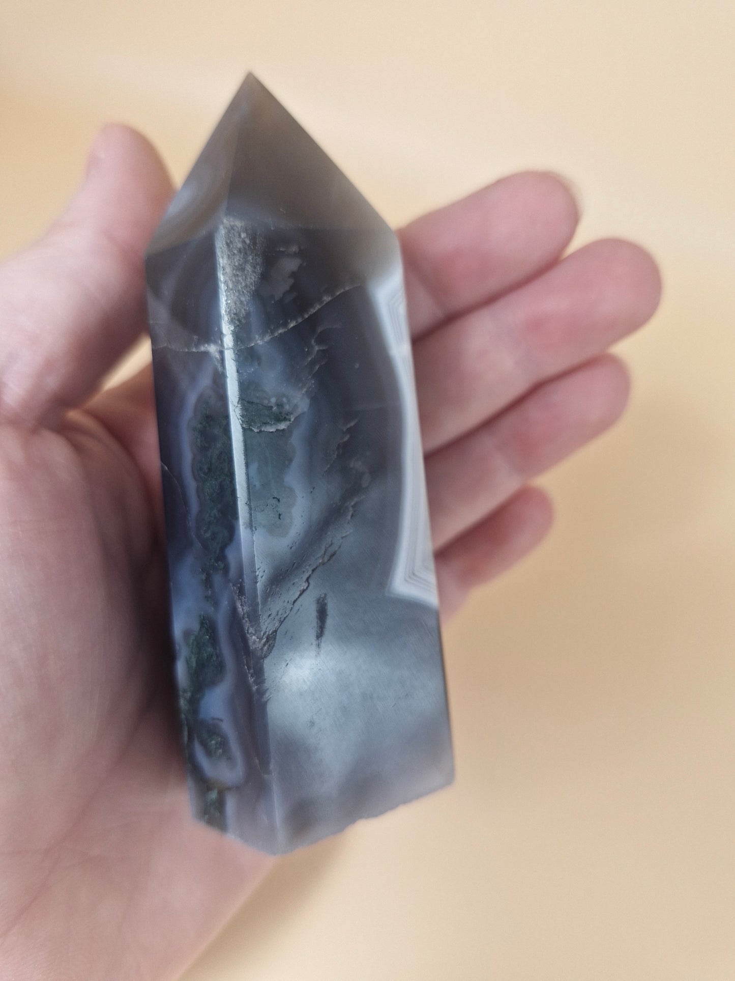 Moss Agate Tower with Quartz (MT3)