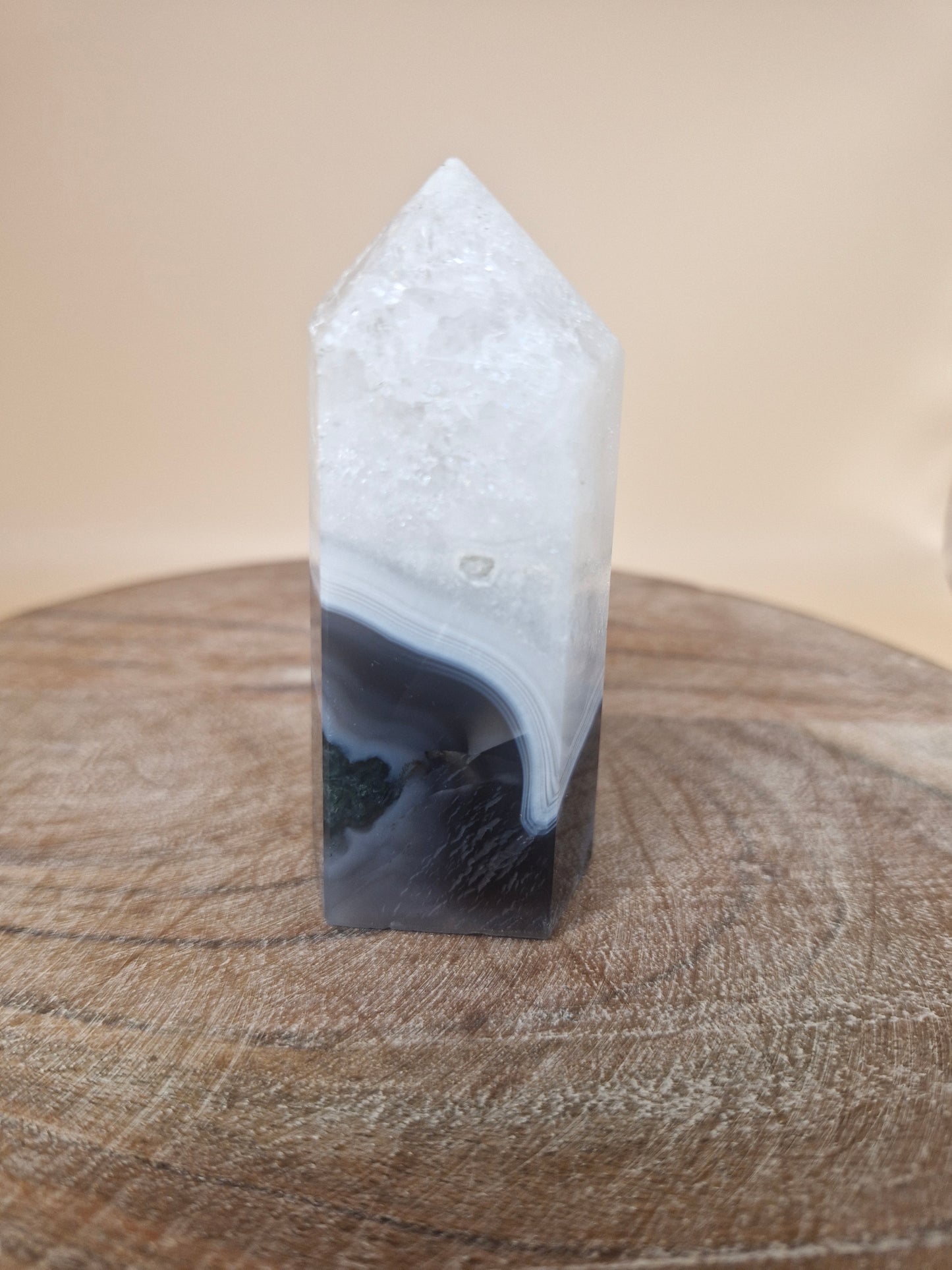 Moss Agate Tower with Quartz (MT1)