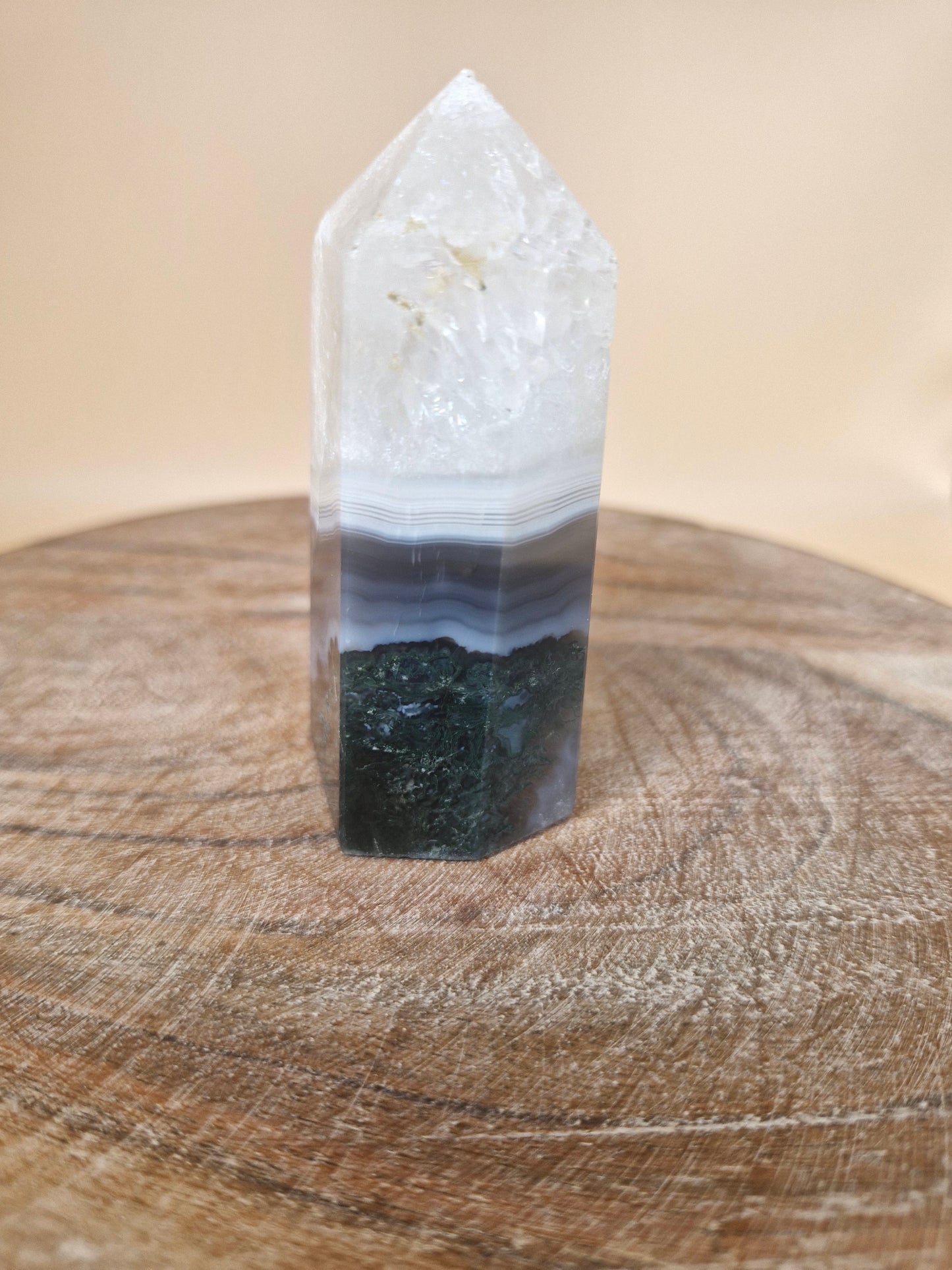 Moss Agate Tower with Quartz (MT1)