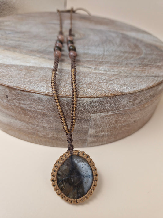 Macramé Chiastolite Necklace