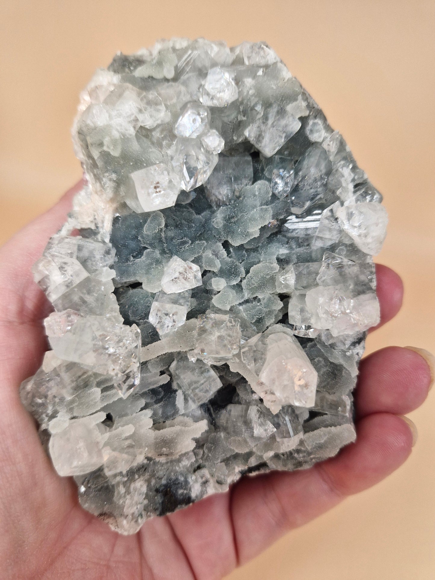 Apophyllite Cluster with Green Chalcedony