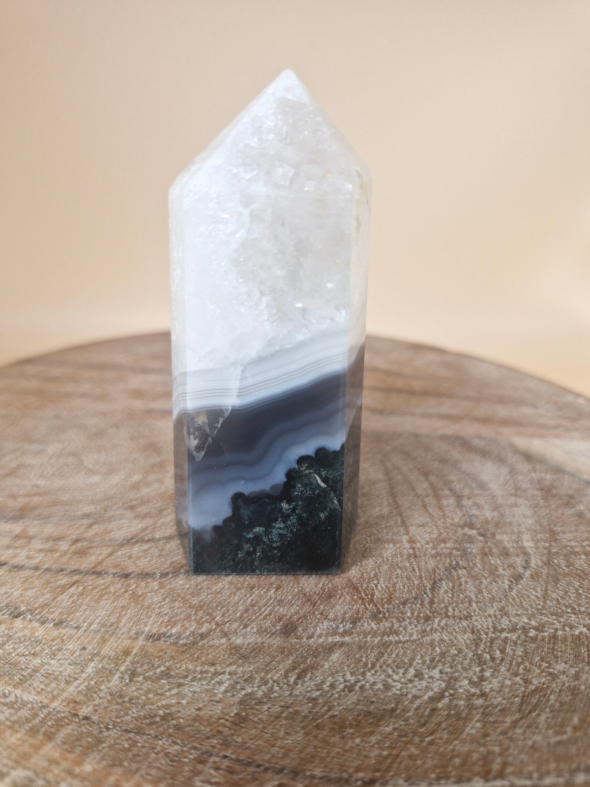 Moss Agate Tower with Quartz (MT1)