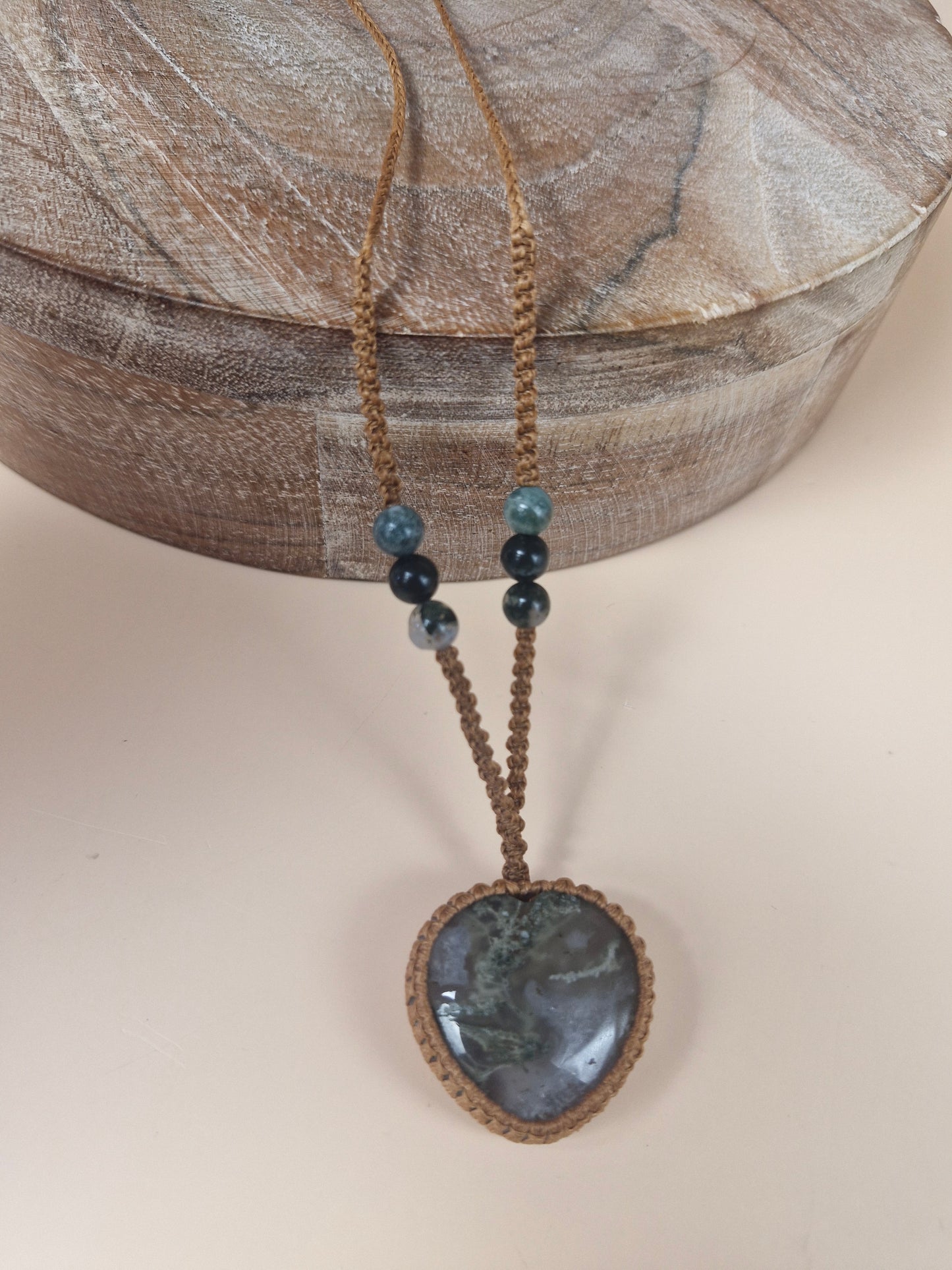 Macramé Moss Agate Heart Necklace
