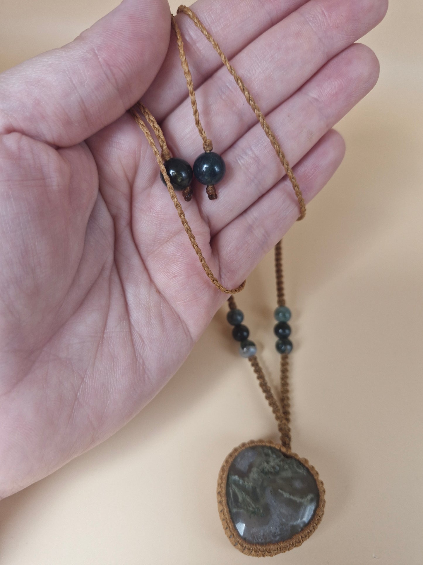 Macramé Moss Agate Heart Necklace