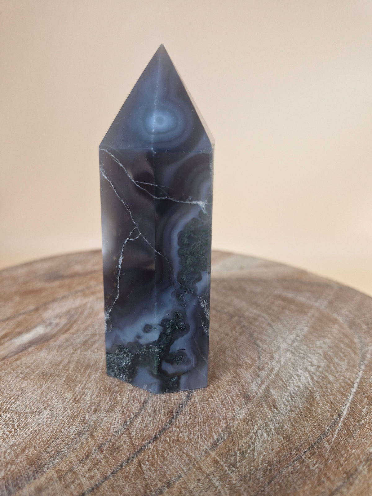Moss Agate Tower with Quartz (MT3)