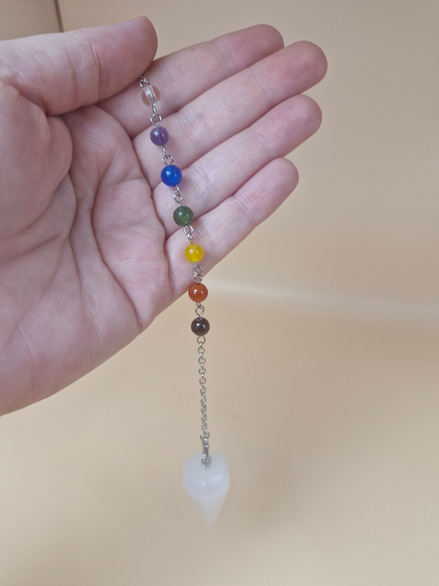 Clear Quartz Pendulum with Chakra Beads