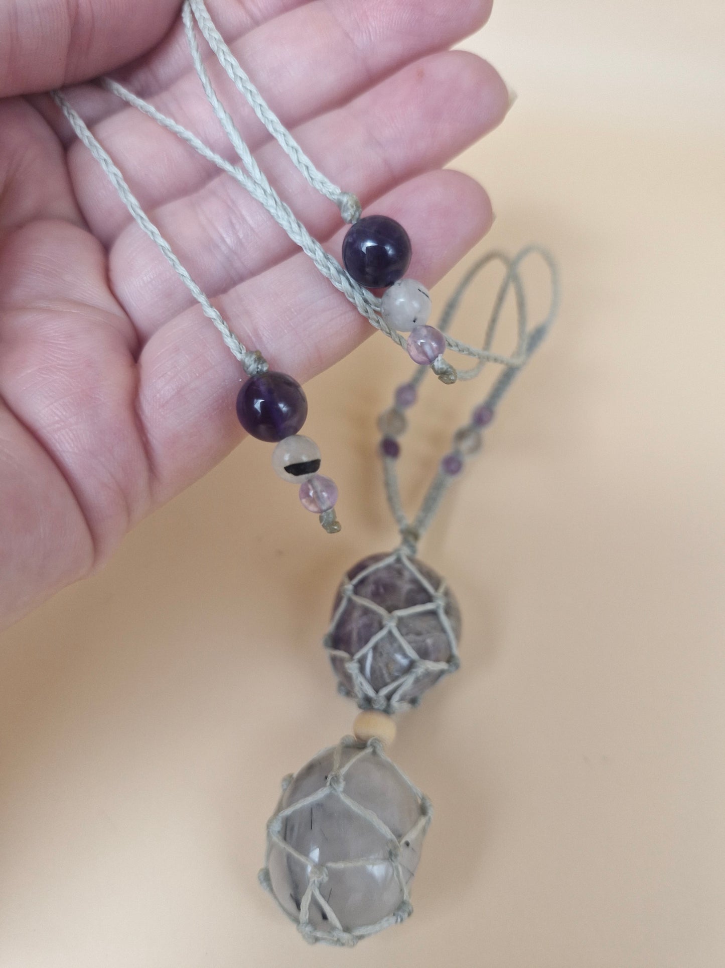Macramé Tourmaline in Quartz & Amethyst Necklace