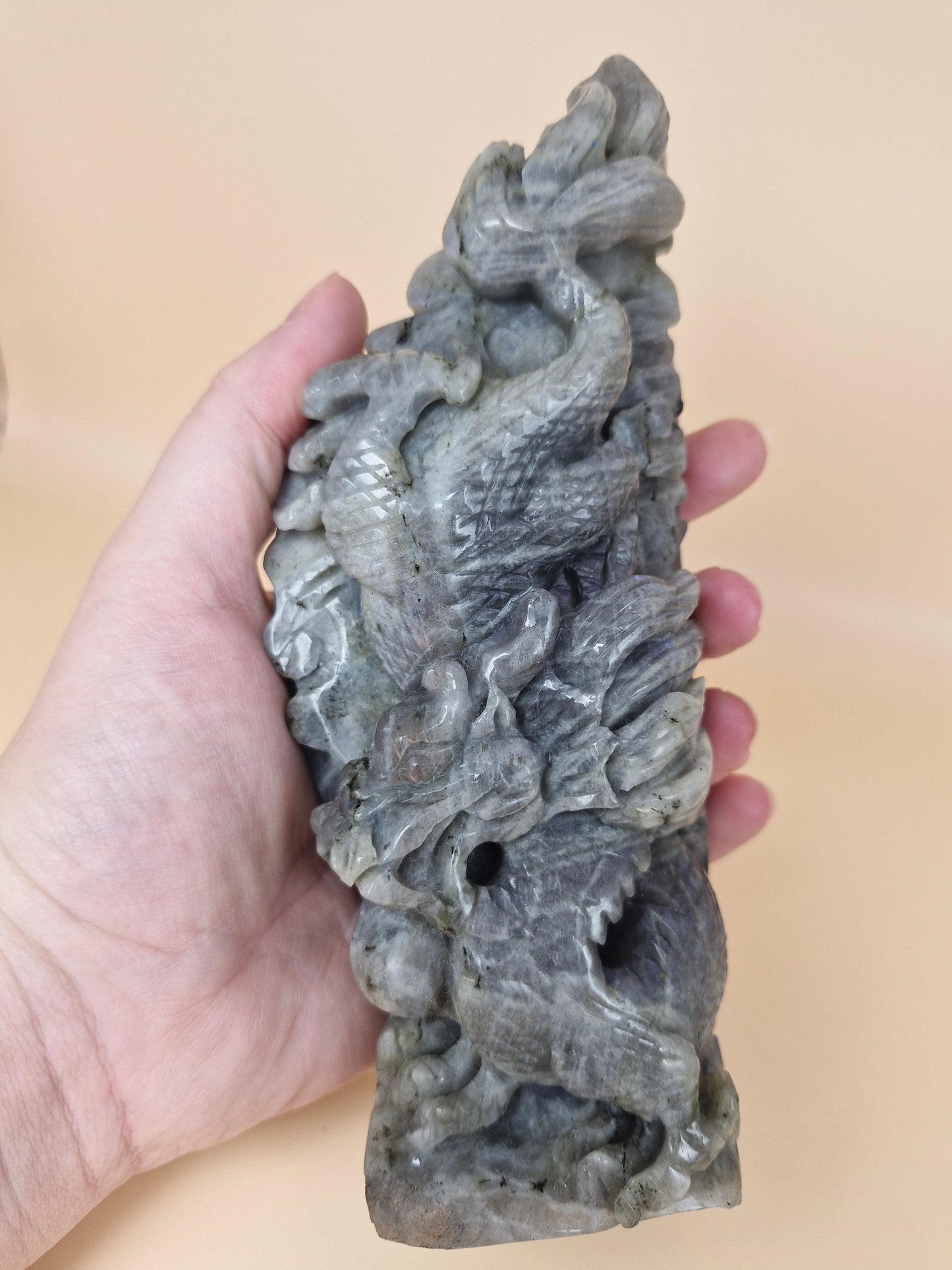 Labradorite Chinese Water Dragon Carving
