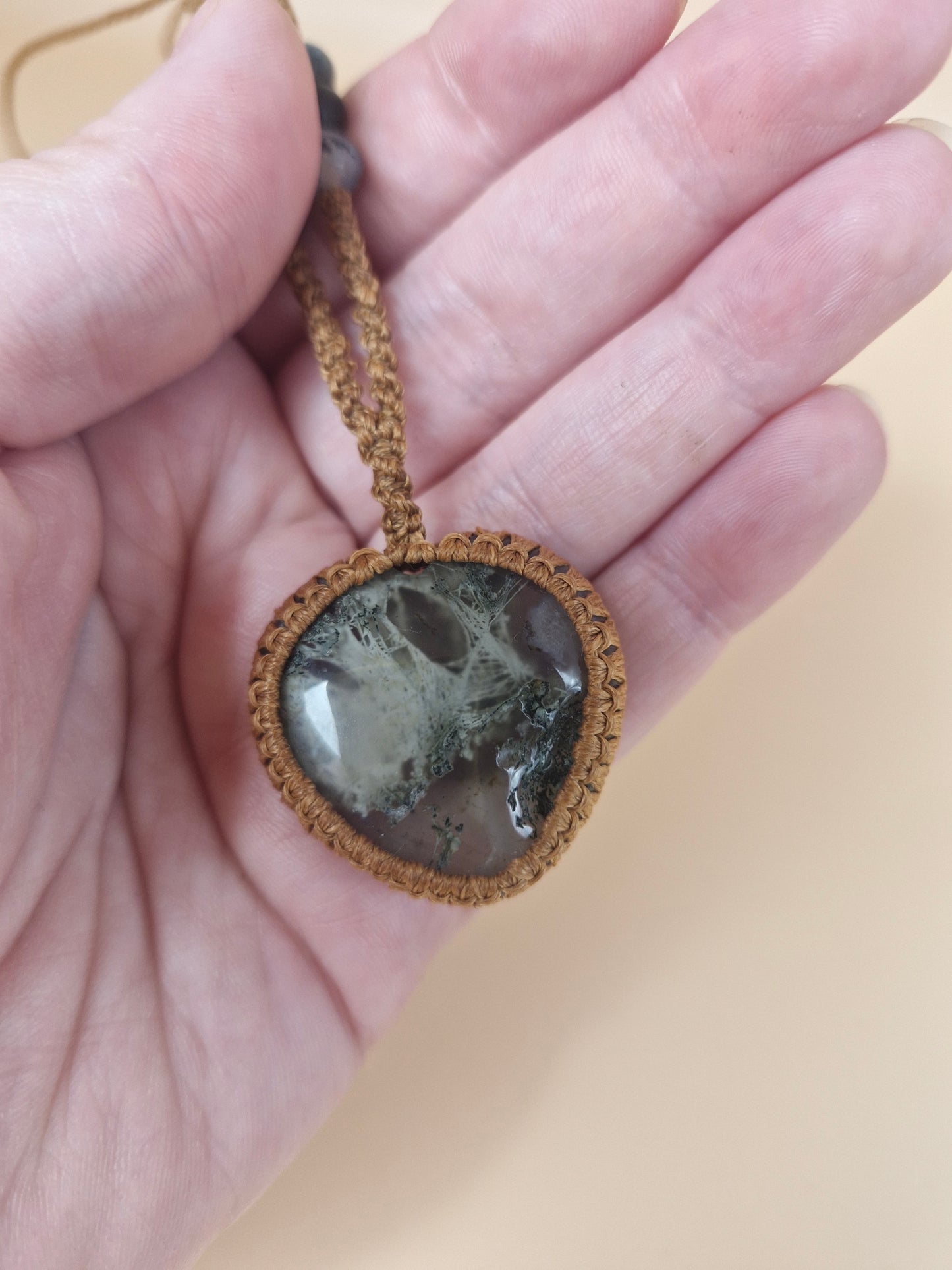 Macramé Moss Agate Heart Necklace