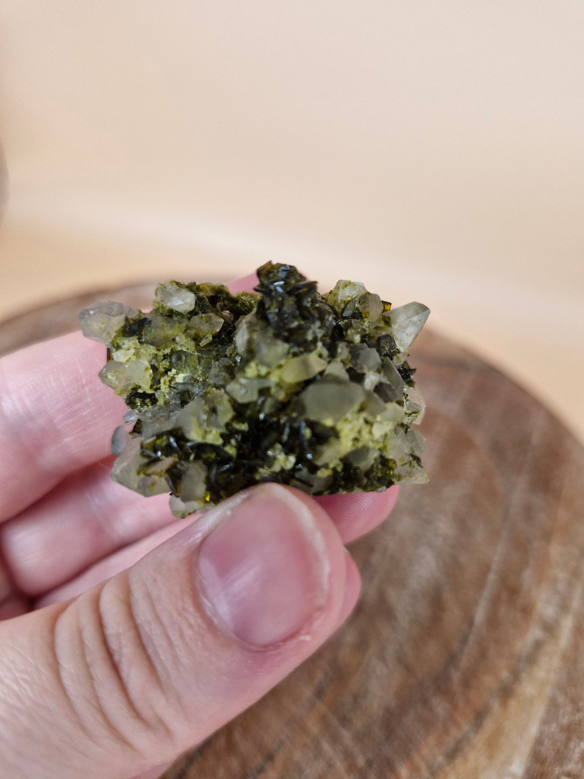 Mini Epidote on Quartz Matrix (code E13)