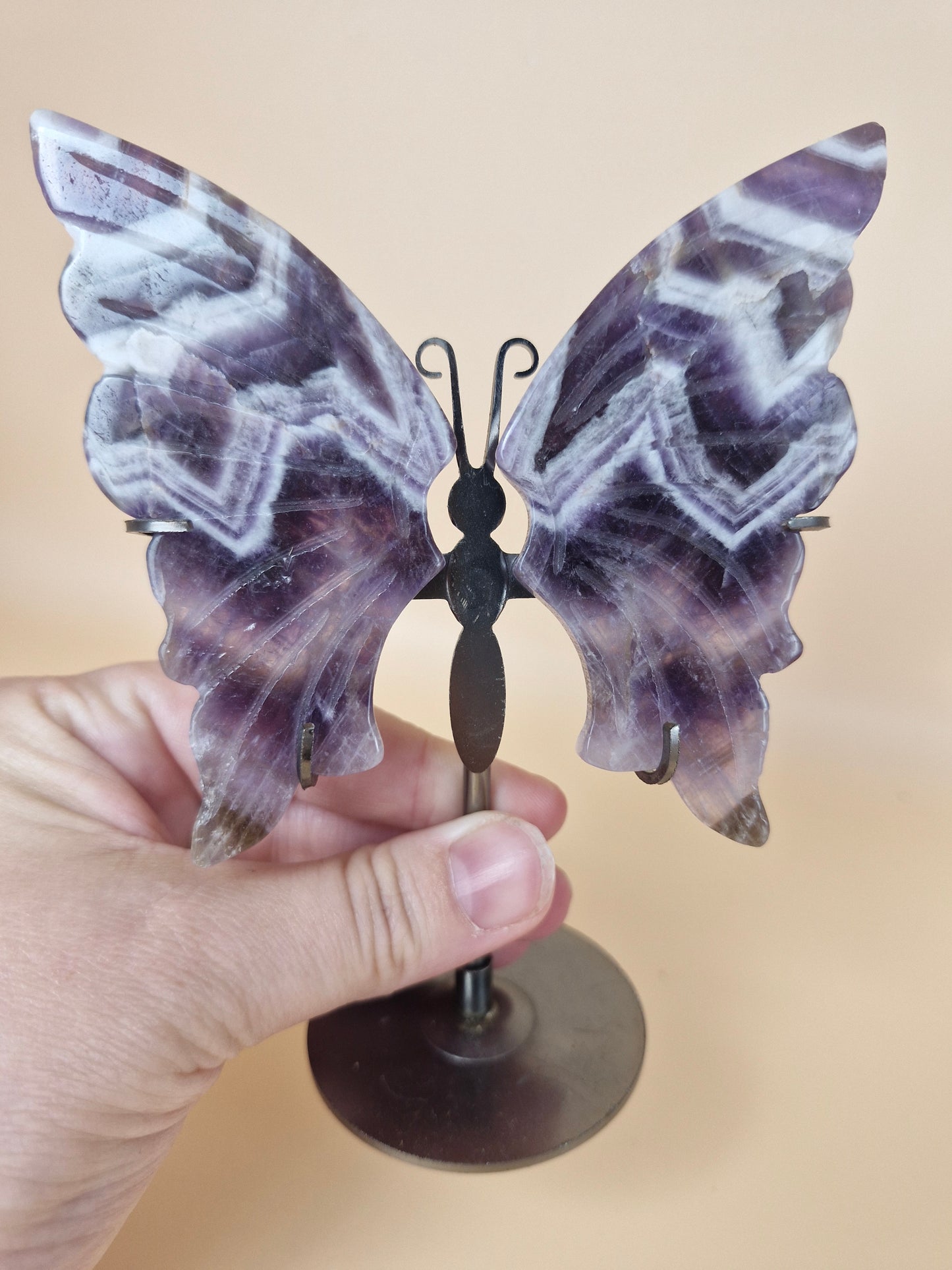 Chevron Amethyst Butterfly Carving with Stand