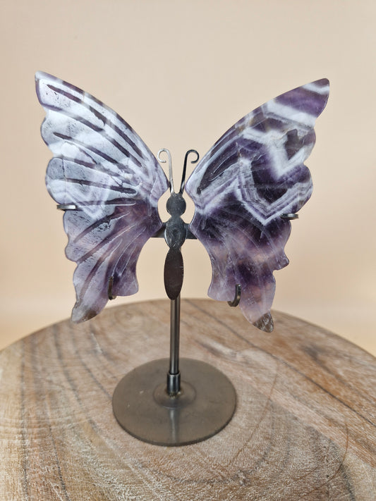 Chevron Amethyst Butterfly Carving with Stand