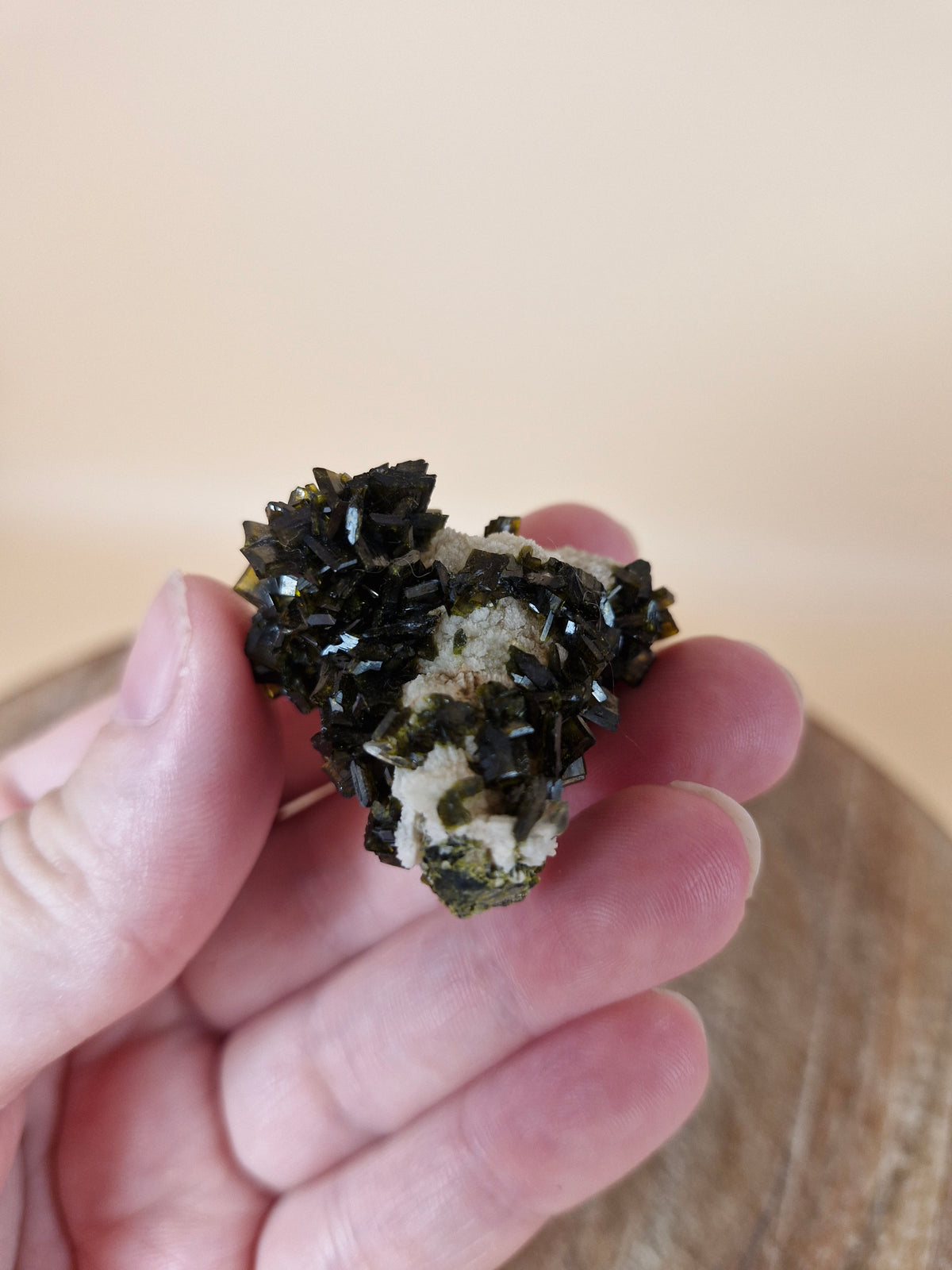 Mini Epidote on Quartz Matrix (code E12)