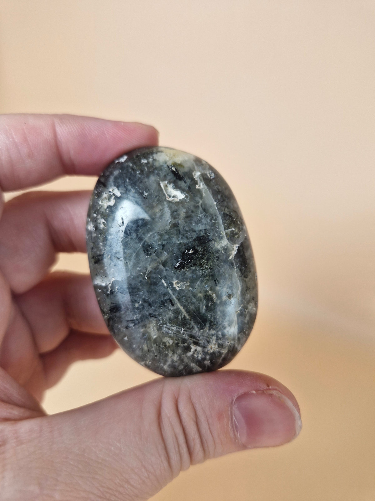 Epidote in Prehnite Palm Stone (code AA)