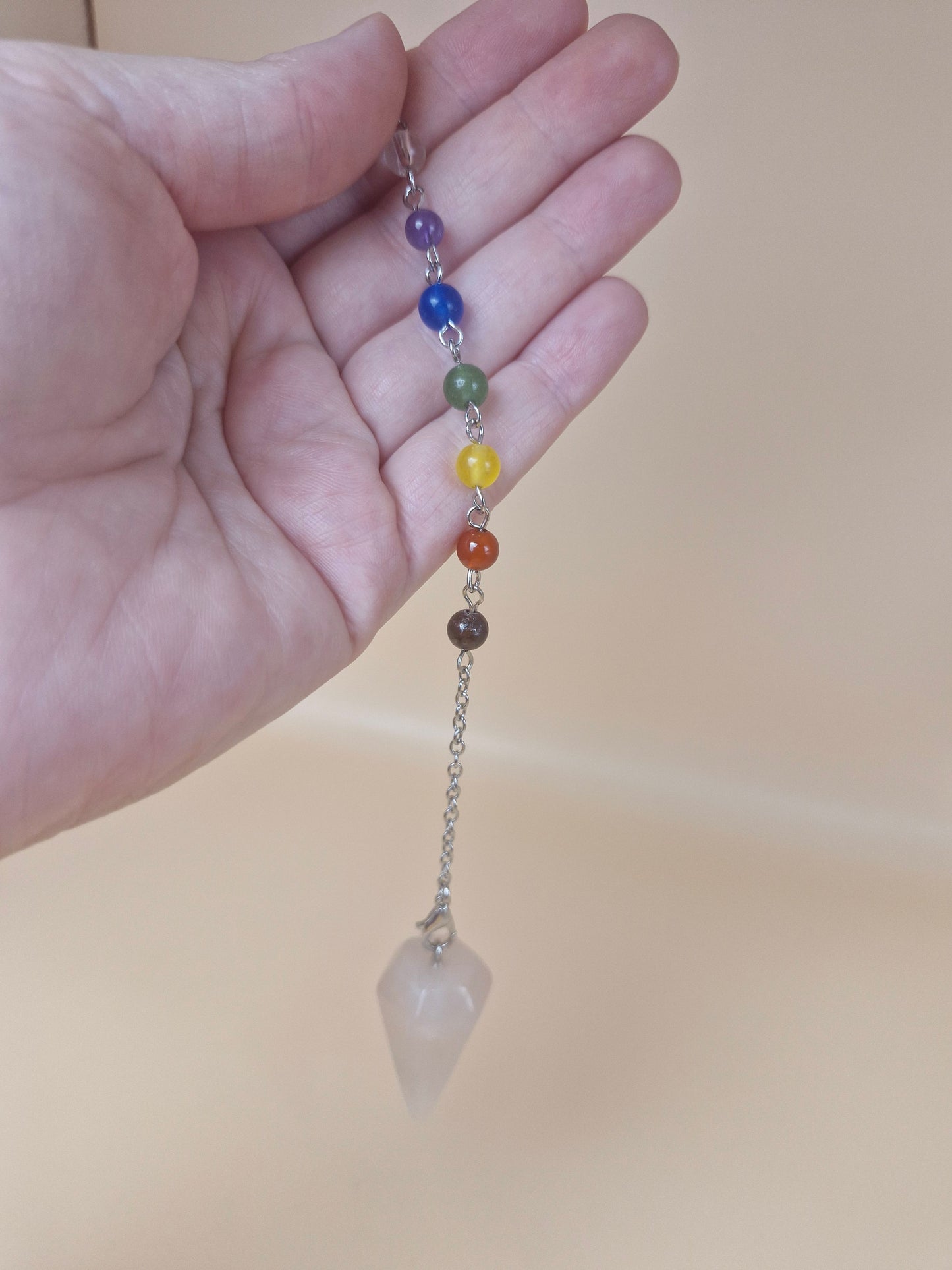 Rose Quartz Pendulum with Chakra Beads