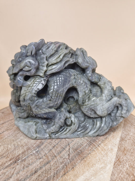 Labradorite Chinese Water Dragon Carving