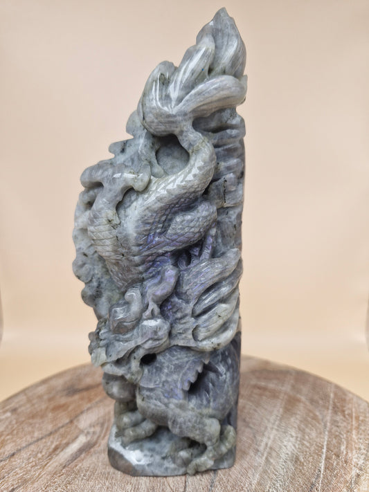 Labradorite Chinese Water Dragon Carving