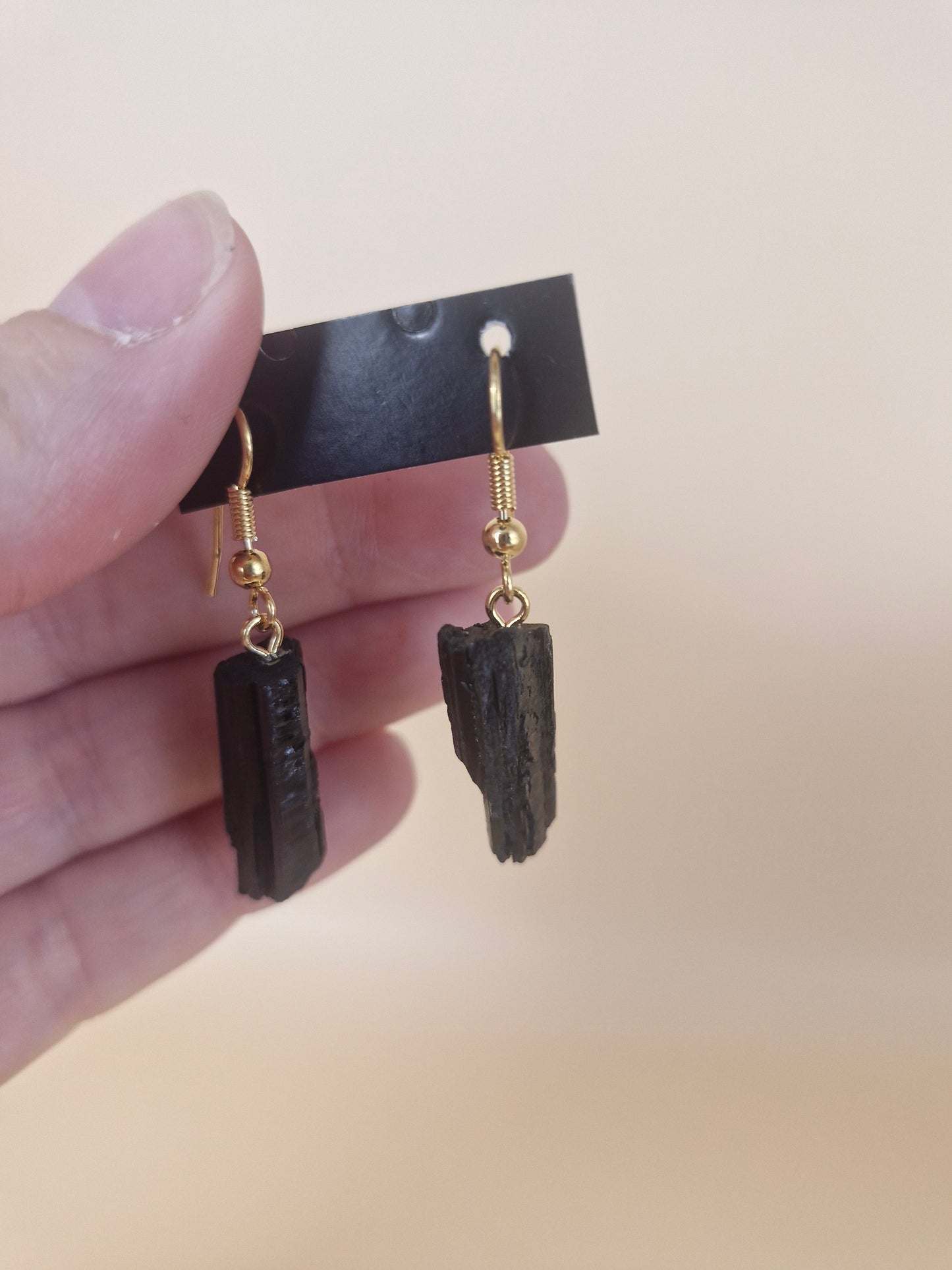 Black Tourmaline Gold Earrings