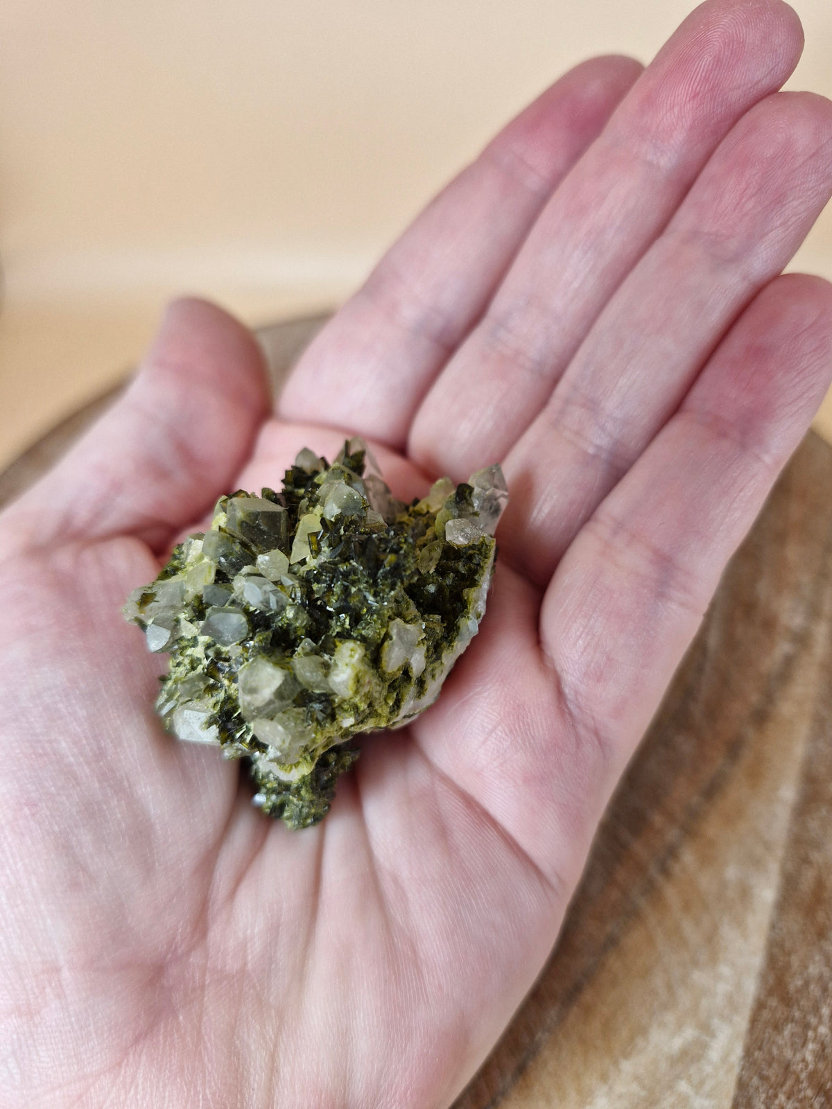 Mini Epidote on Quartz Matrix (code E13)