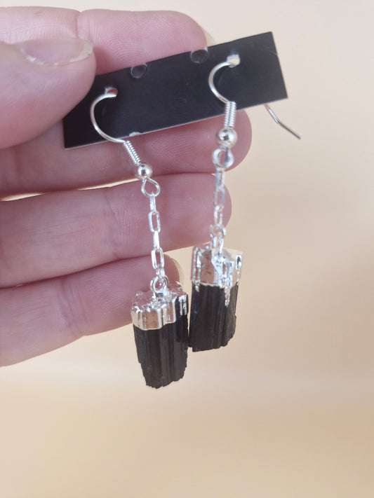 Black Tourmaline Silver Earrings